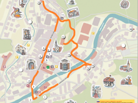Map for a self-guided walk around the town of Tržič